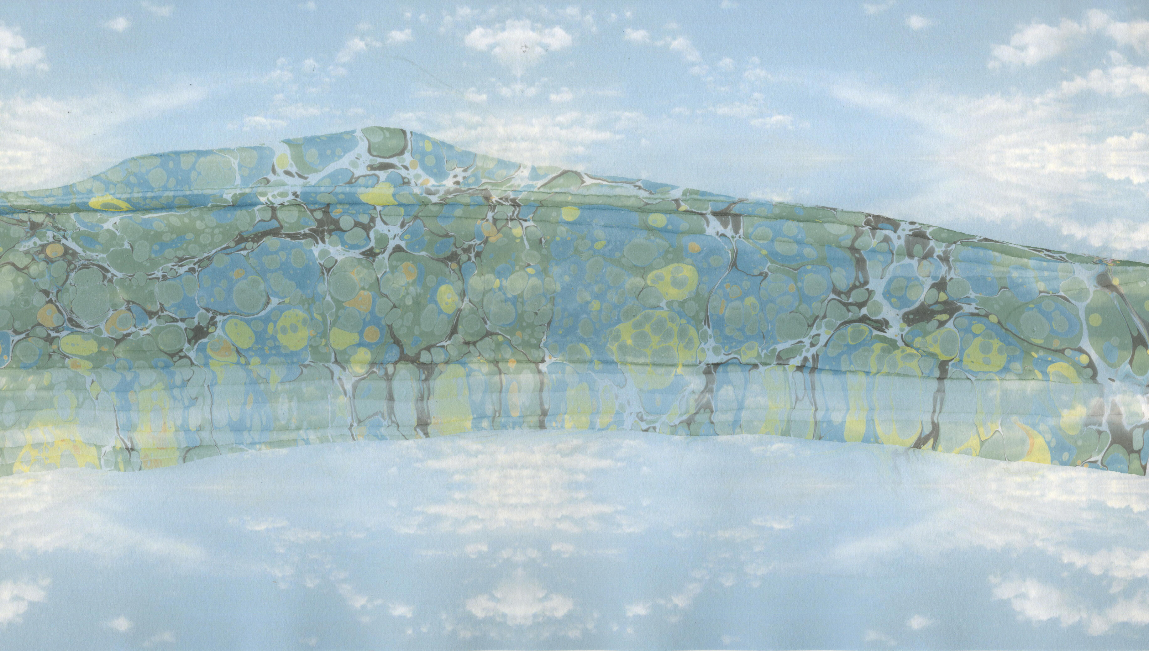 Across the Ancient Distant Flow, digital print and acrylic marbling, 2016