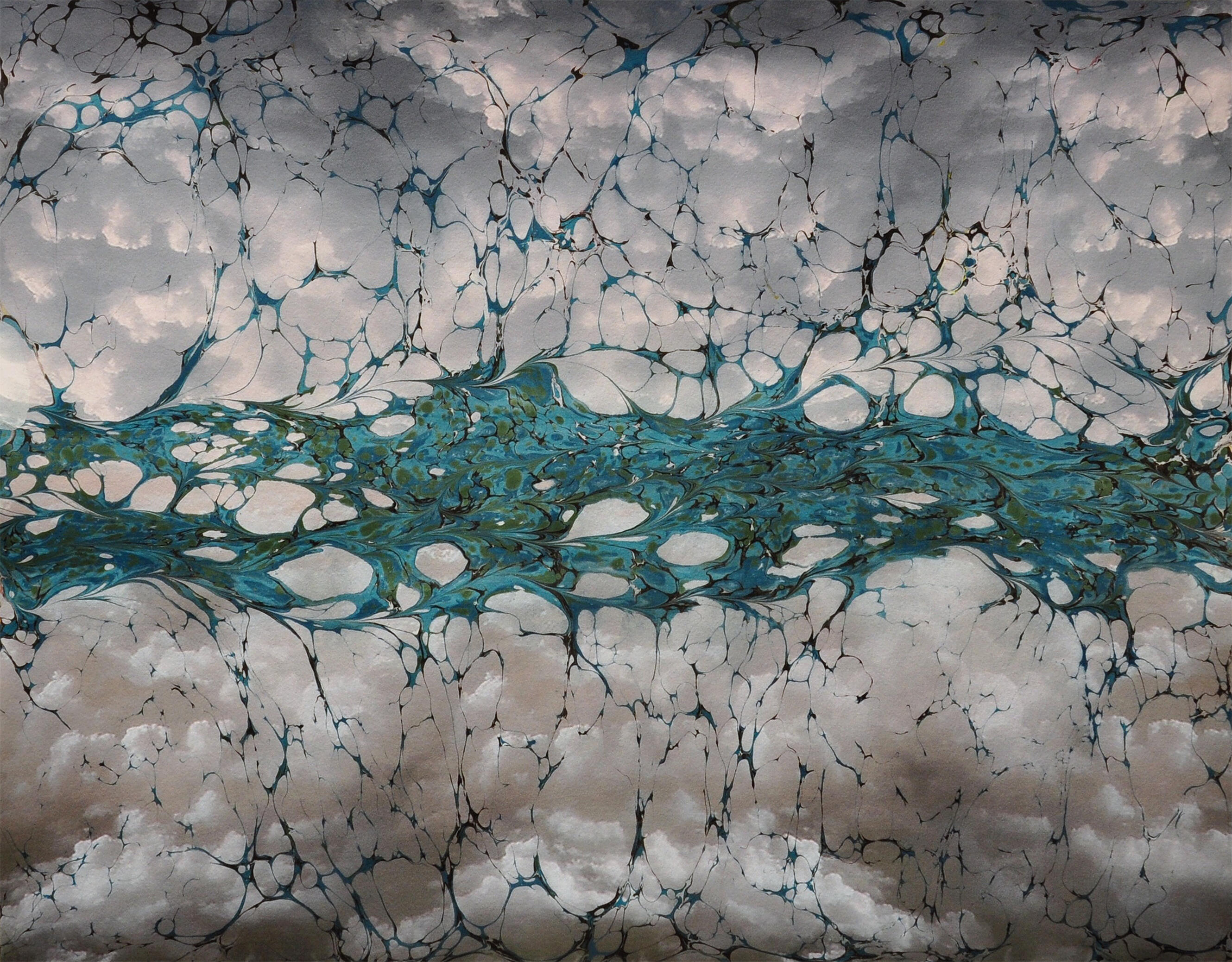 For Spacious Skies, digital print and acrylic marbling, 2016